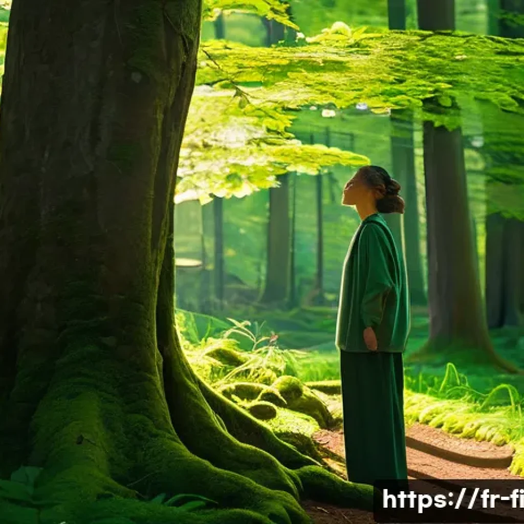 숲 테라피의 감정 조절 기법 - **Prompt 1: Serene Forest Immersion**
"A young woman, approximately 25-30 years old, with her ey...