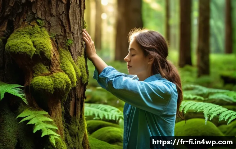 숲 테라피와 마인드풀니스 - **Deep Forest Connection**
    "A solitary person, approximately 30-40 years old, wearing comfortabl...