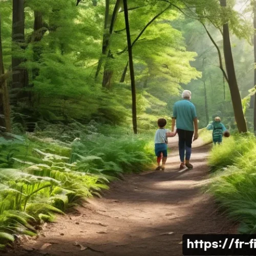 Home 30 숲 테라피와 보행의 중요성 - A serene forest path bathed in soft afternoon light filtering through lush green leaves, featuring a...