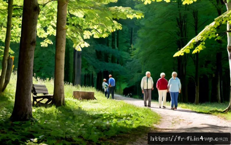 Home 17 숲 테라피의 경제적 가치 - Photorealistic wide shot of a French municipal forest therapy program in a sunlit beech woodland, a ...